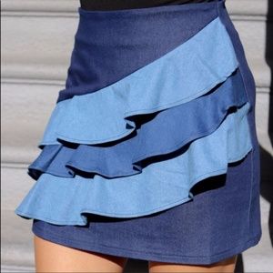 Ruffle Multi Color Denim Mini Skirt